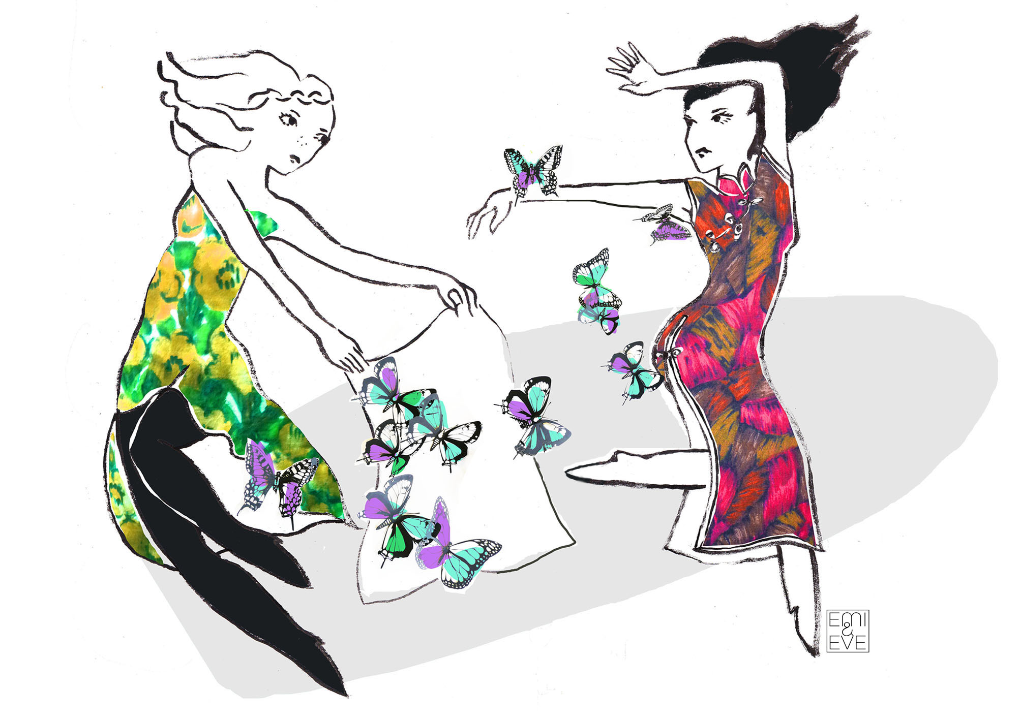 Emi & Eve illustration dancing