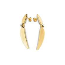 Long gold earrings.